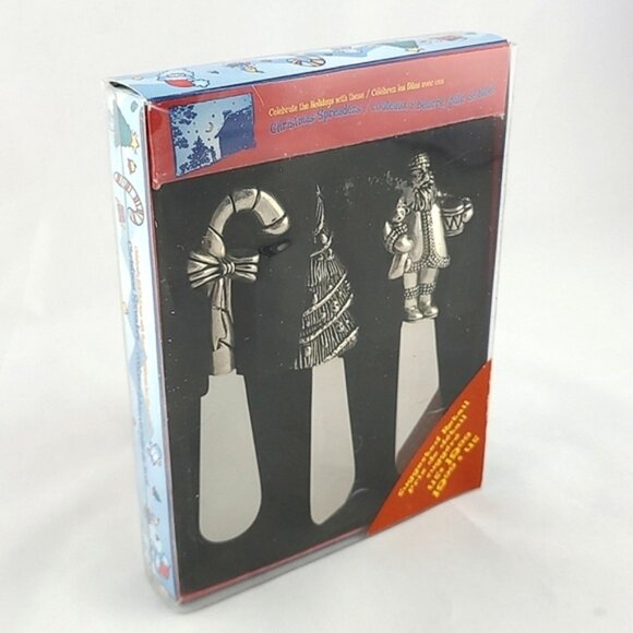 Christmas Spreaders Stainless Steel 3 Piece Set Handles Santa Candy Cane Tree - Picture 2 of 5